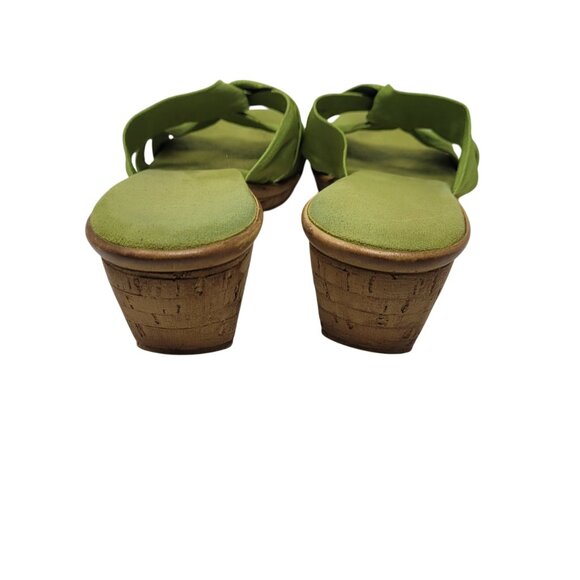 Vtg Handmade Italian Lime Green Vegan Wedge Sandals Sz 10 Knotted Open Toe Resor - Picture 8 of 10